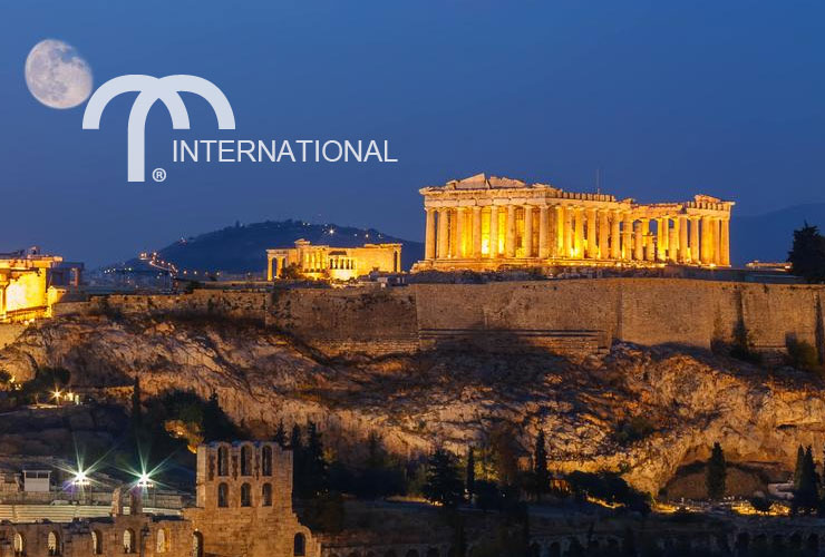 Skyline at dusk of Athens, Greece