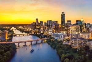 City skyline of Austin, TX at dusk