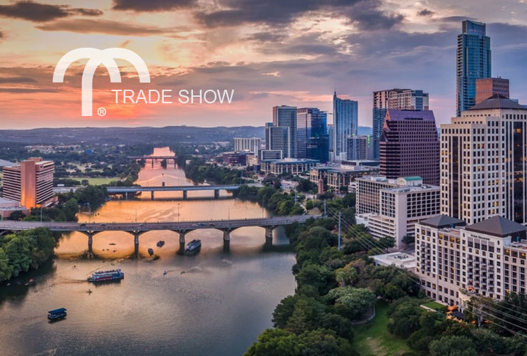 Aerial view of Austin, TX at sunset