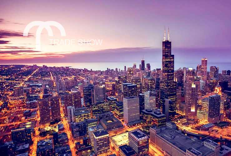 Aerial view of Chicago, IL at sunset